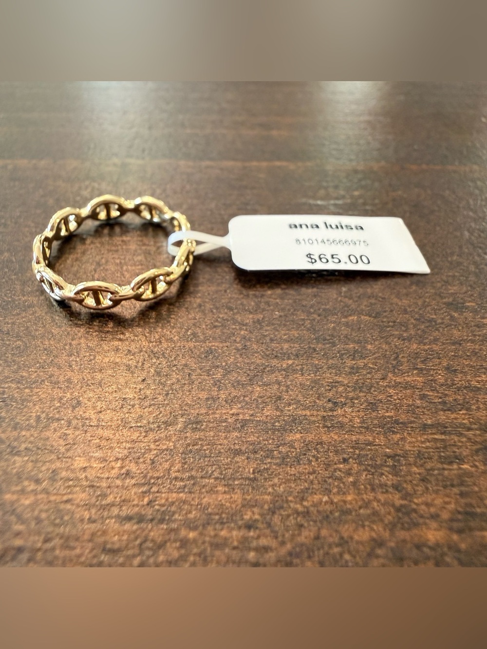 Anna Luisa Gold Plated Iver Anchor Chain Link Stackable Ring size 7 NEW